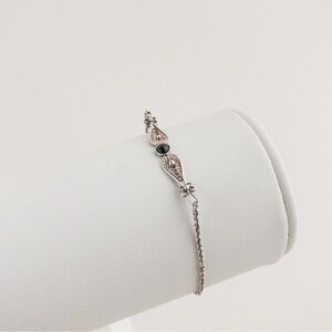 Vintage Sterling Sliver Filigree Floral Bracelet with Green Nephrite Jade Stone